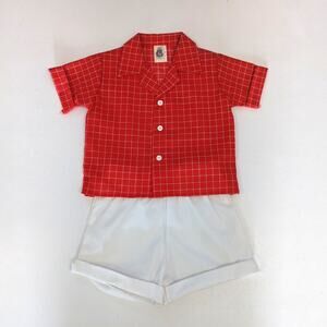 Vintage Clowns Inc Outfit Boys Sz 18m Red Plaid Shorts Button Down Preppy